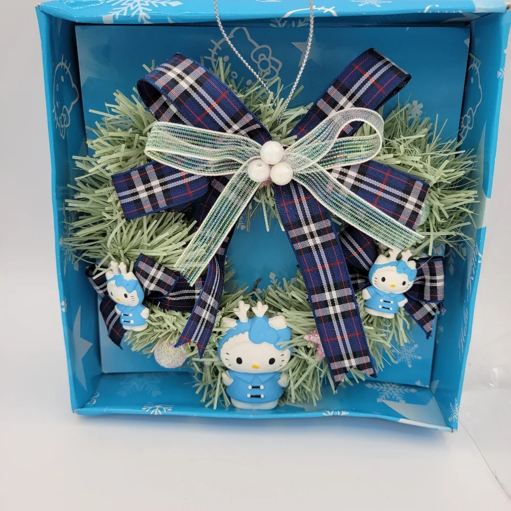 Hello Kitty Heart Wreath Christmas Ornament Sanrio 3 Blue‎ Hello Kitties Vintage